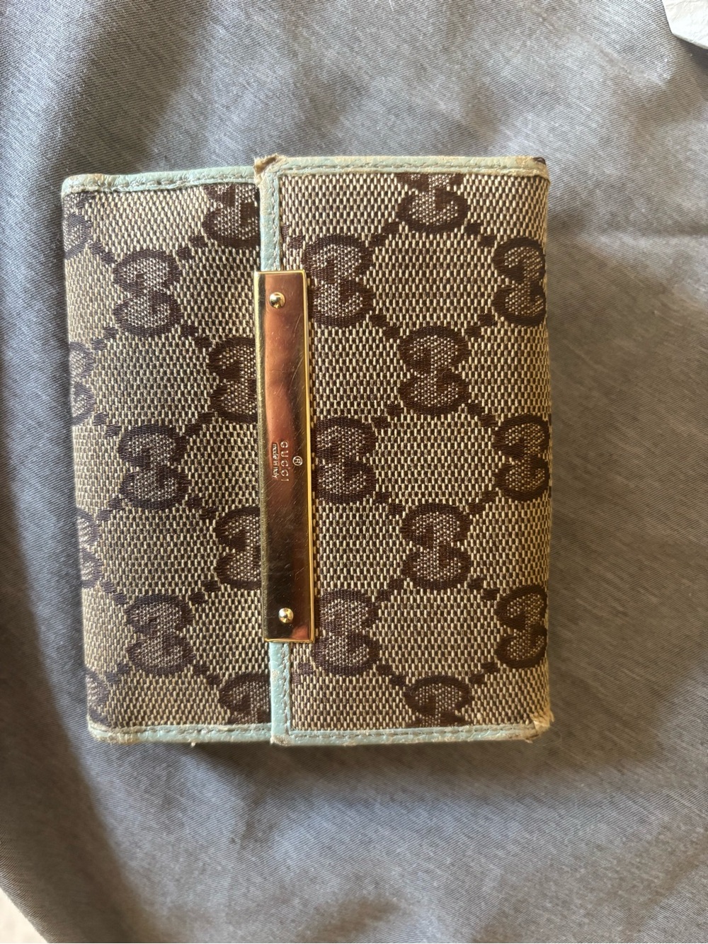 Gucci Brown Monogram Canvas Card Holder with Gold Accent